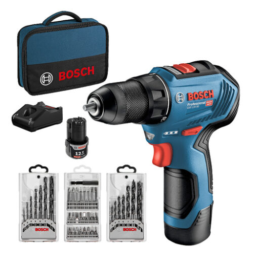 Акумулаторен винтоверт Bosch ударен с 2 батерии и зарядно, 12 V, 2 Ah, 30 Nm, 10 мм GSR 12V-30