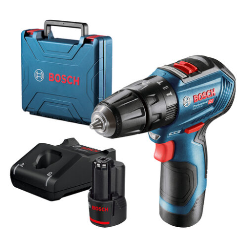 Акумулаторна бормашина Bosch ударна с 2 батерии и зарядно, 12 V, 2 Ah, 30 Nm, 0-1600 об./мин, 1-10 мм GSB 12V-30